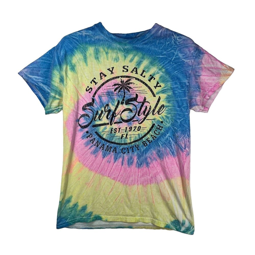 Surf Style Stay Salty Shirt Size Small Panama City Beach FL Tie Dyed Cotton